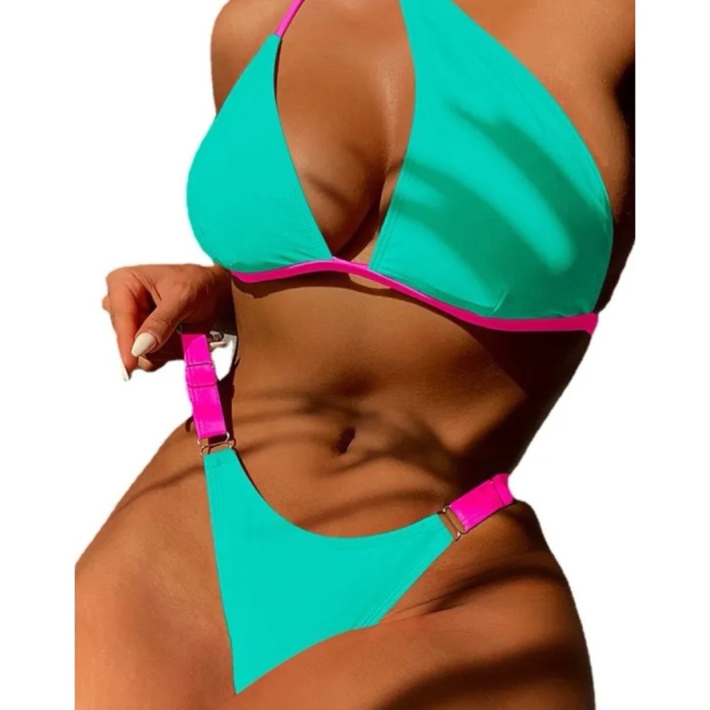 Vibrant Teal and Pink Women's Bikini